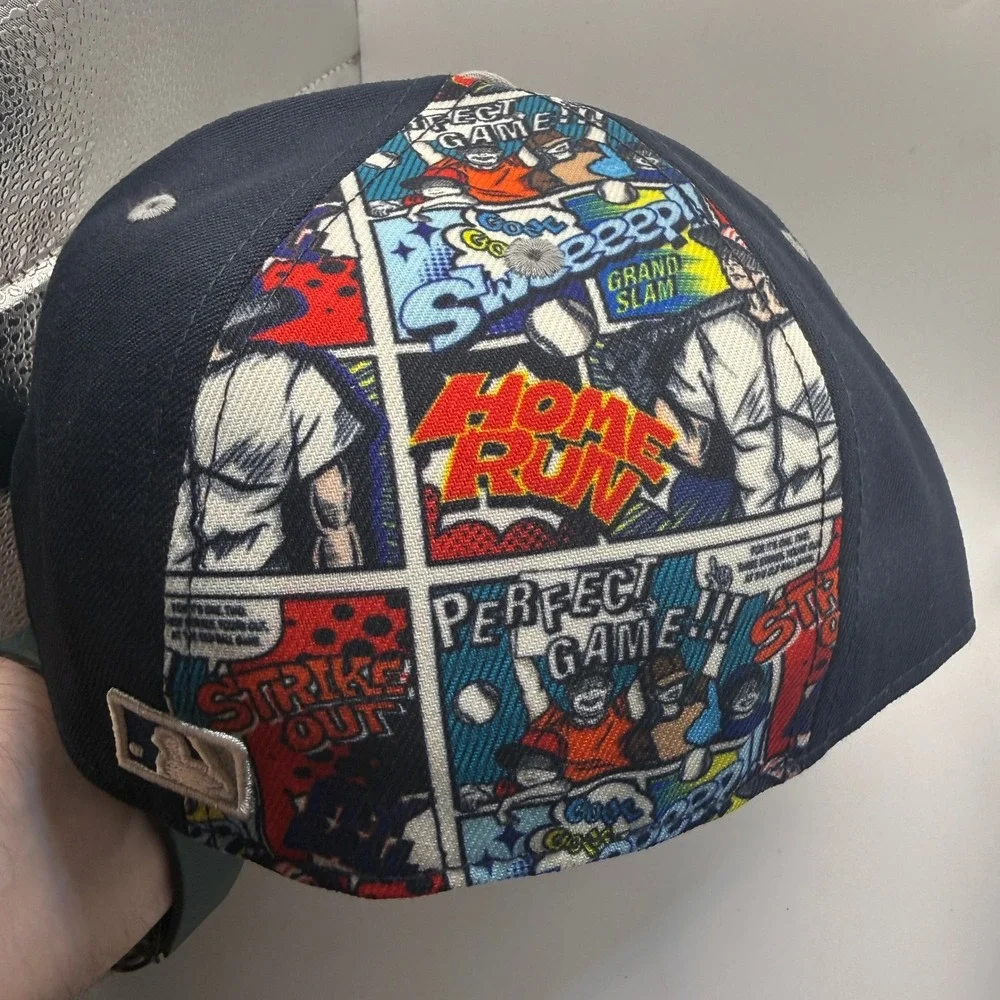 New Era 59FIFTY Low Profile NY Yankees Comic Print Fitted Hat 7 3/4 Navy Grey
